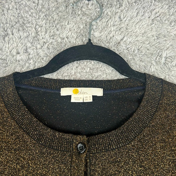 Like New Boden Long Sleeve Button Down Gold Metallic Glitter Cardigan Size 4 - Picture 11 of 16